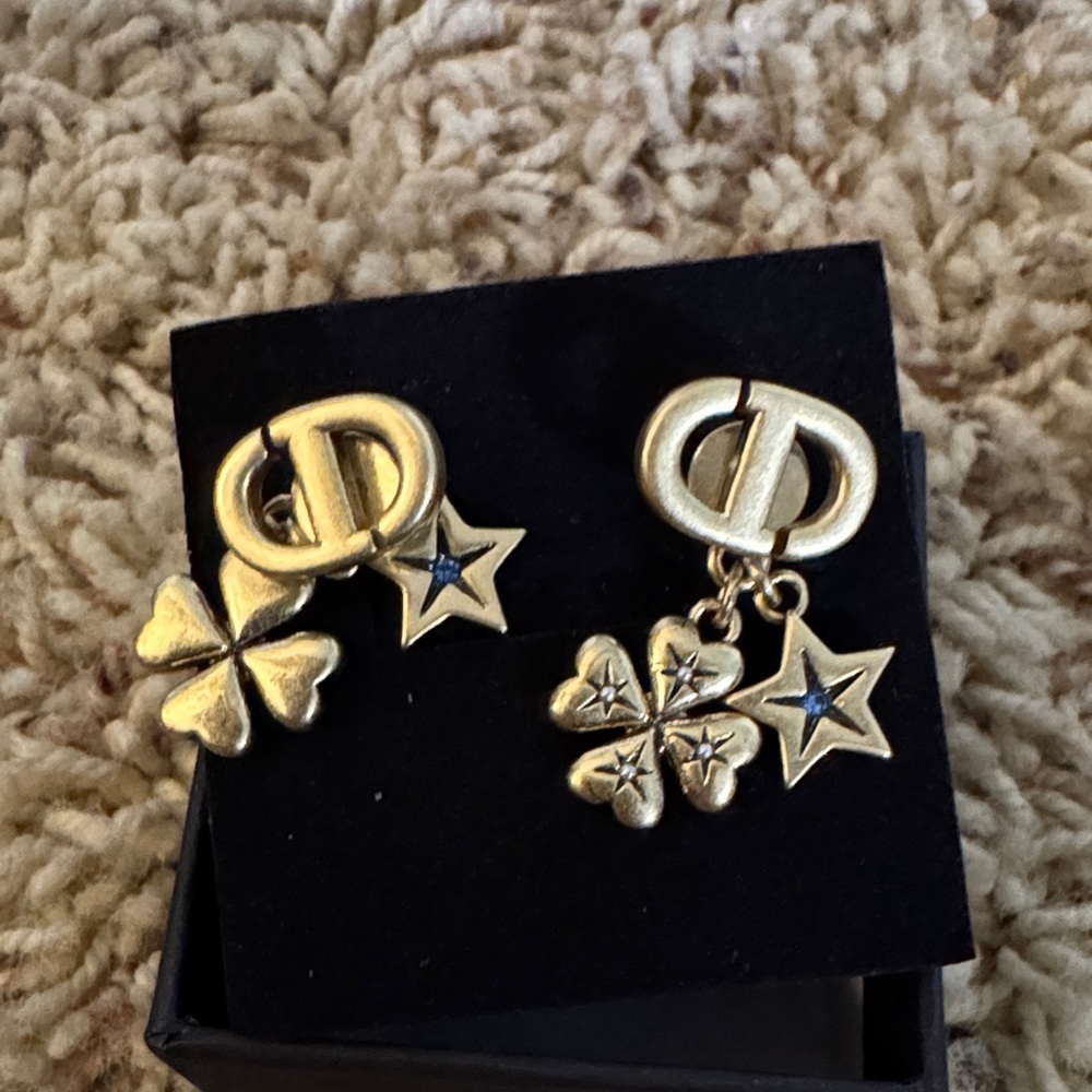 Gold and Blue Star Earrings